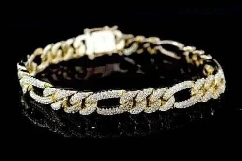 7.85 Ct Round Cut Simulated Diamond Cuban Link Bracelet 14K Yellow Gold Plated