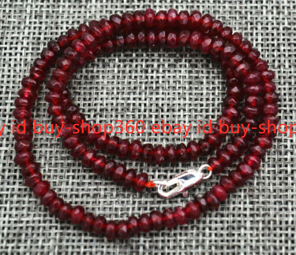 2x4mm Faceted Dark Red Garnet Rondelle Gemstone Beads Necklace 14-30in