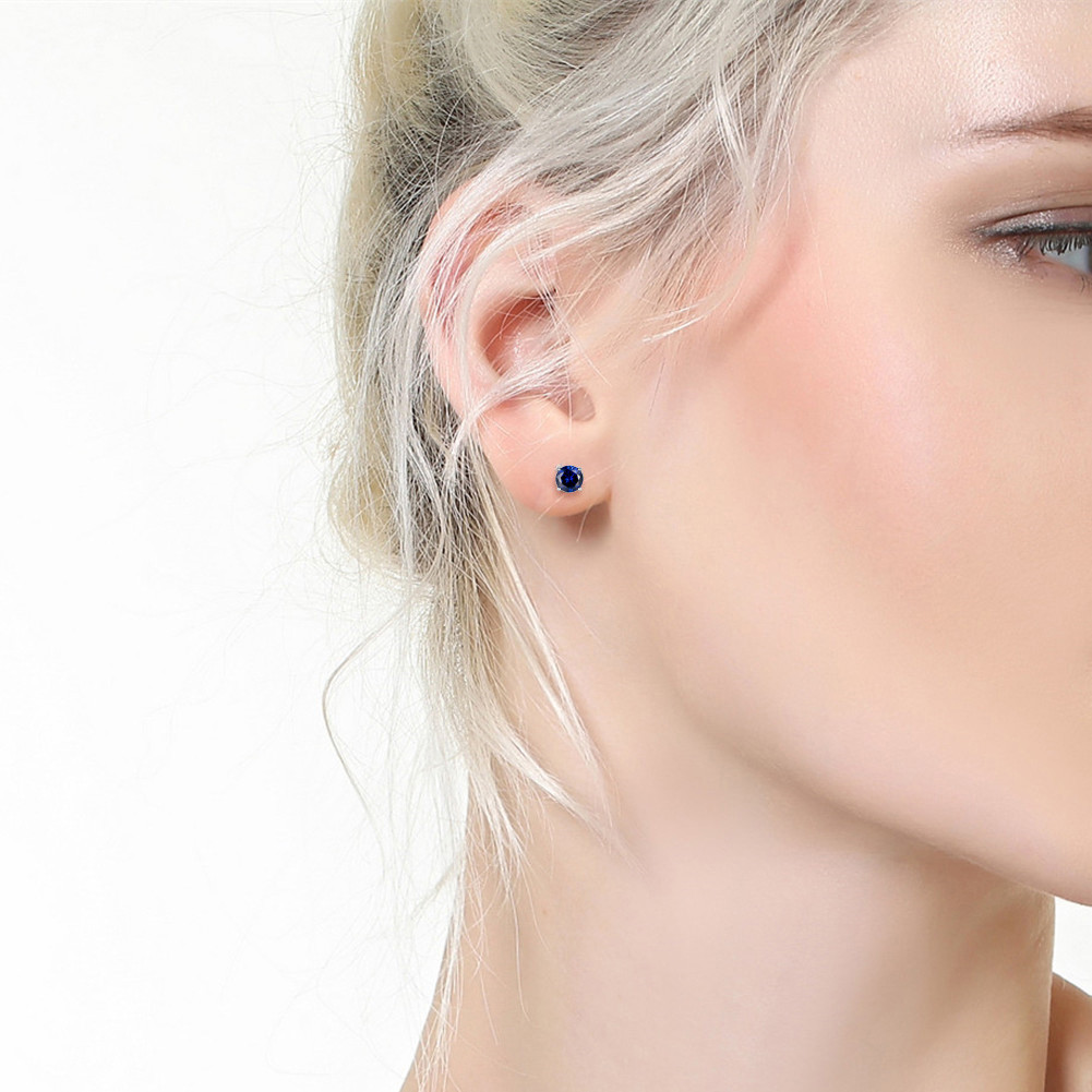 Women Sterling Silver Simulated Blue Sapphire Stud Earrings Set Gift for Girl
