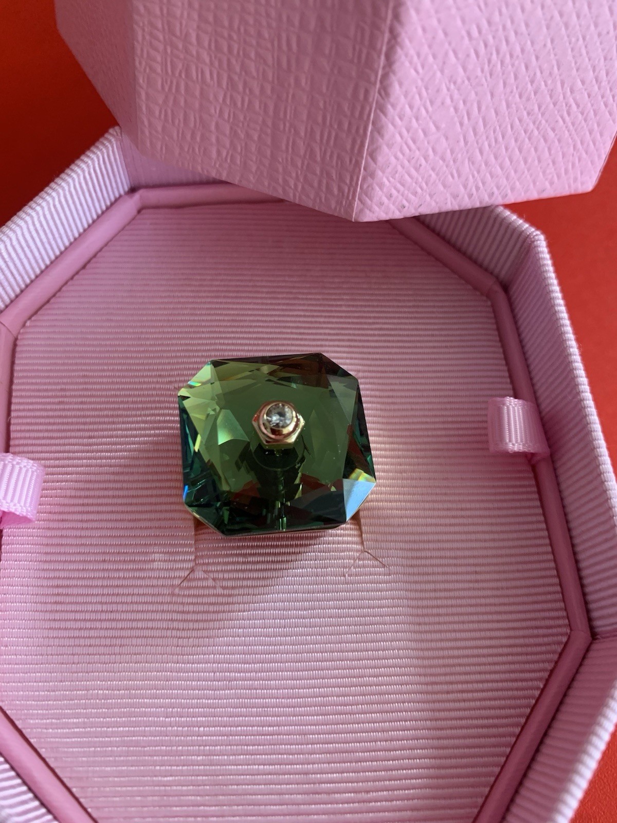 SWAROVSKI Numina Ring Square cut Green Gold Tone Plated size 60 New + gift bag💕