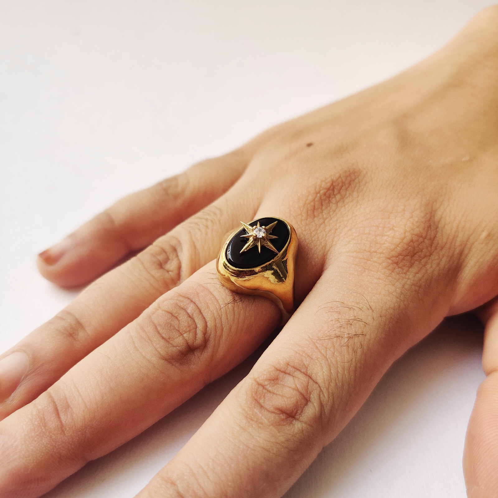 Silver Natural Black Onyx Gold plated Antique Vintage Handmade Ring Size 7 H-18