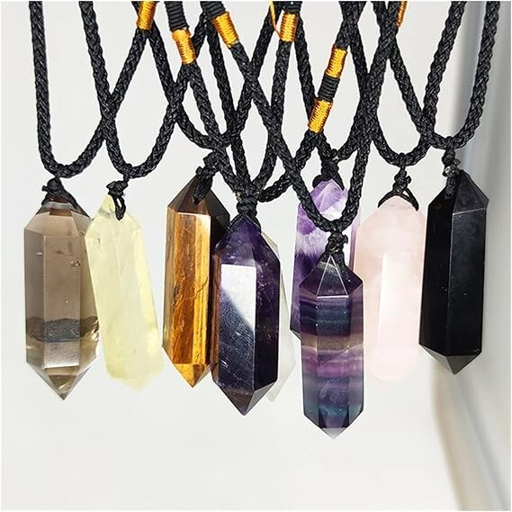 Natural Stone Hexagonal Points Pendant Healing Crystal Amulet Unisex Necklace