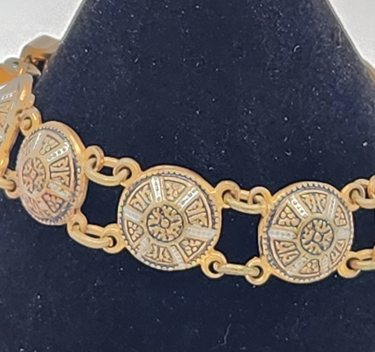 Vintage Spanish Damascene Round Panel Link Bracelet Toledo Style Gold Tone