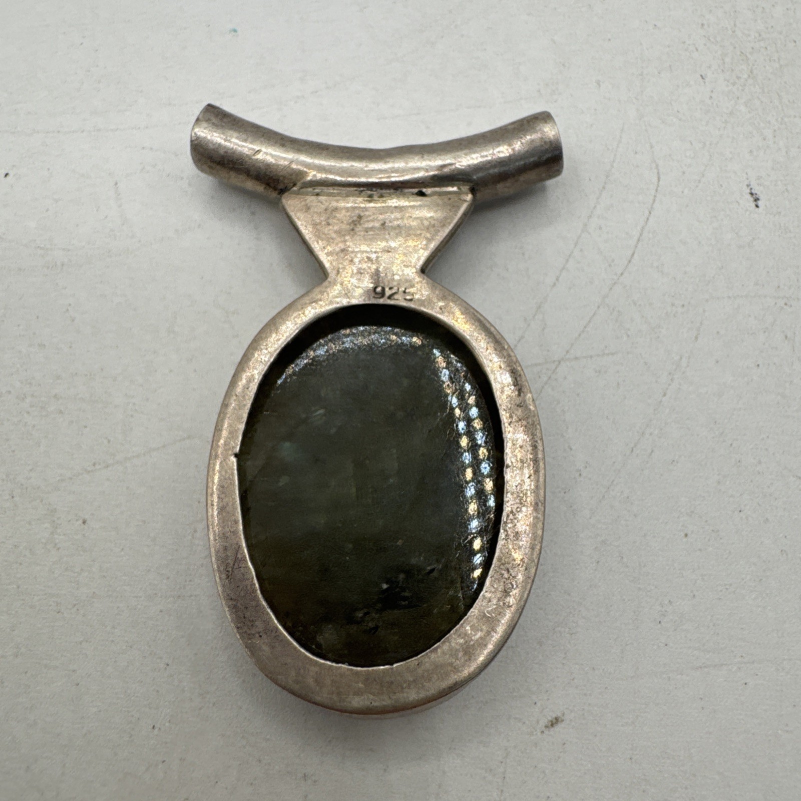 Vintage Navajo Sterling Silver Pendant W/ Large Oval Labradorite Gemstone 13.5g