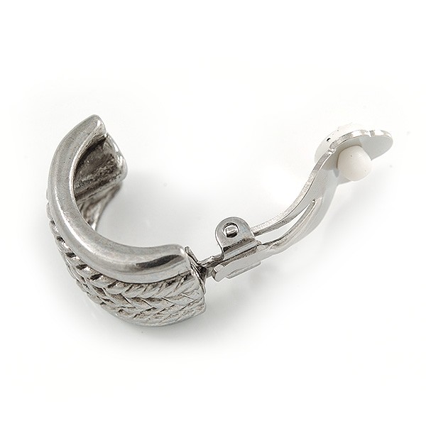 C Shape Pattern Clip On Earrings In Silver Tone – 25mm L