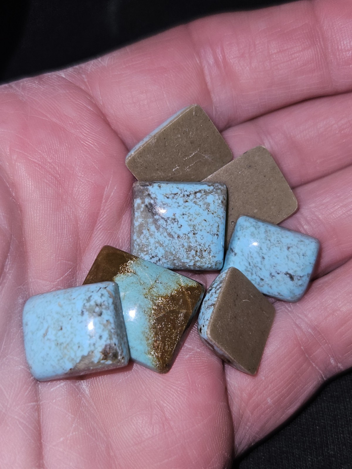 Sweet Cerrellos Turquoise Rectangles – Backed – 7 Pieces – 94.60 carats total