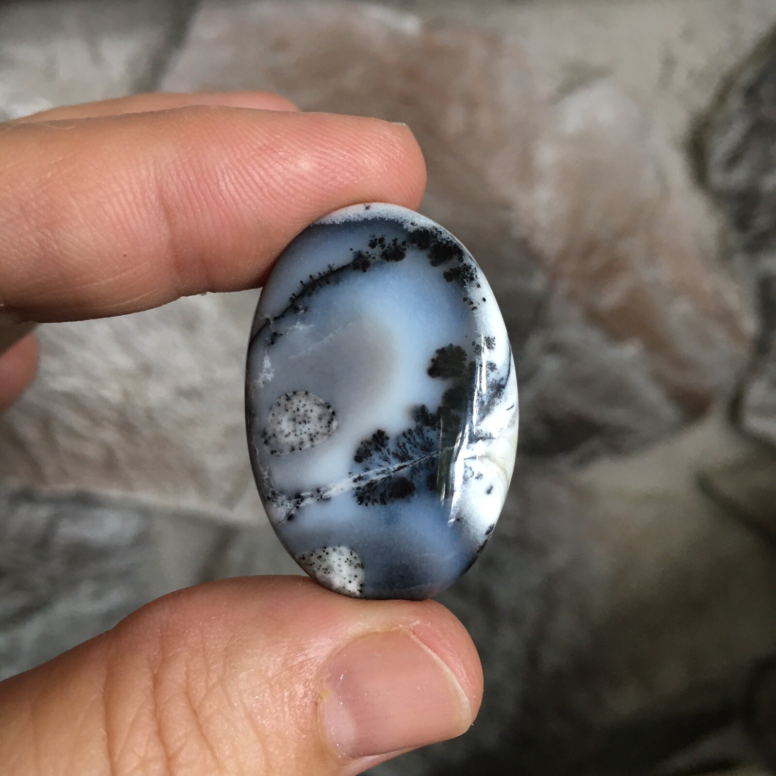35x24x6mm Picture Like Dendrite Opal Oval Cabochon Loose Gemstone