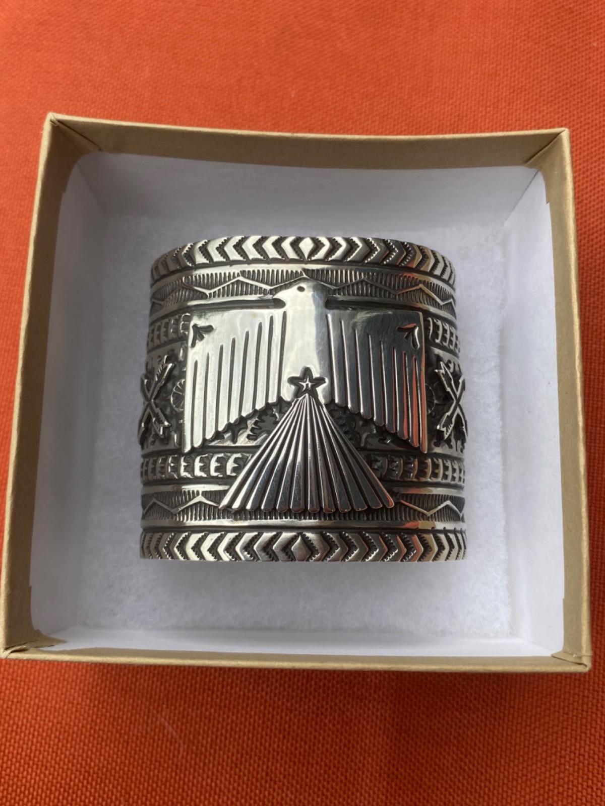 MINT CONDITION Navajo Sunshine Reeves Thunderbird Solid 925 Cuff Bracelet WIDE!!