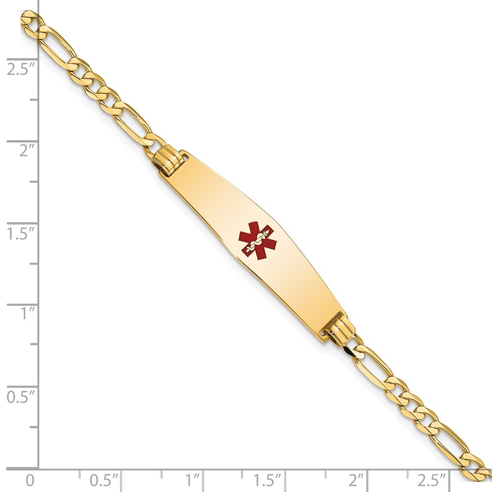 14K Yellow Gold Solid Chain 33x8mm Red Enamel Flat Figaro Link Bracelet 7″