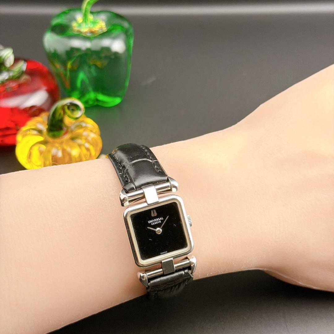 Universal Geneve Tank Black Hand-Wound Women’s Watch Vintage Rare Japan 0713382