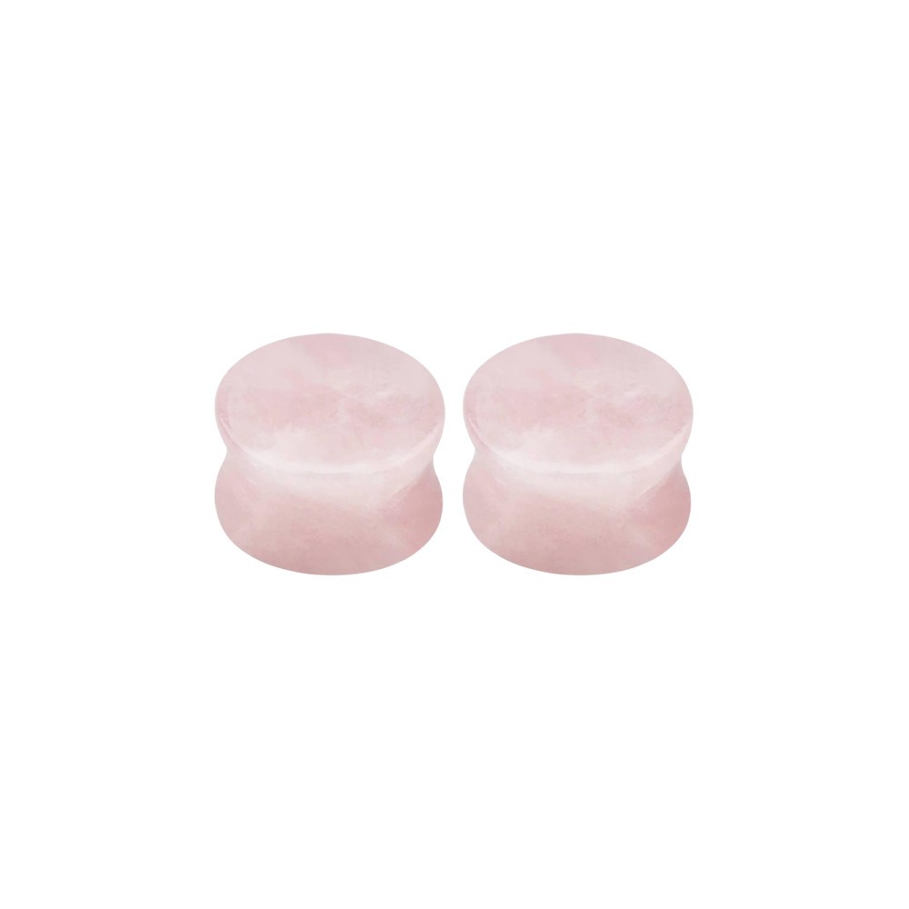 Rose Quartz Stone Double Flare Concave Tunnels Ear Gauges Plugs Piercing Pair