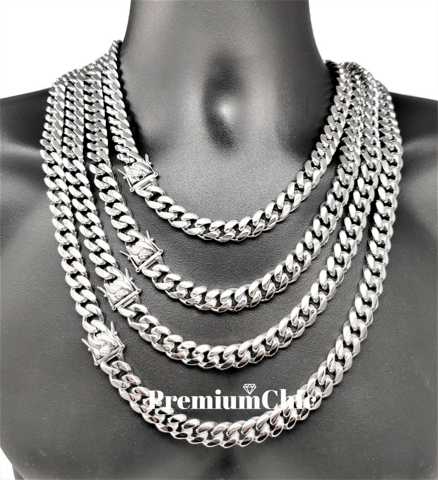 COMBO SET Miami Cuban Necklace & Bracelet Solid Stainless Steel Hip Hop Jewelry