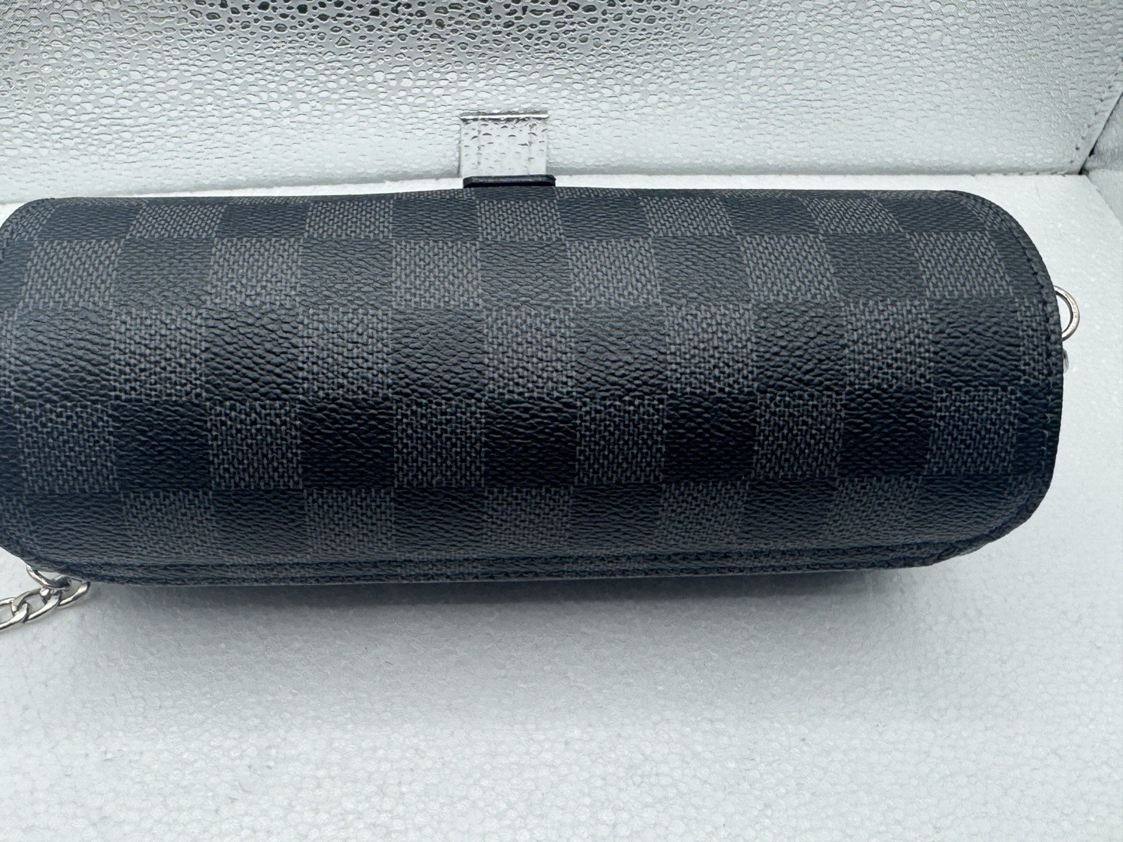Louis Vuitton Leather Travel Pouch Black Gray Checkered Graphite