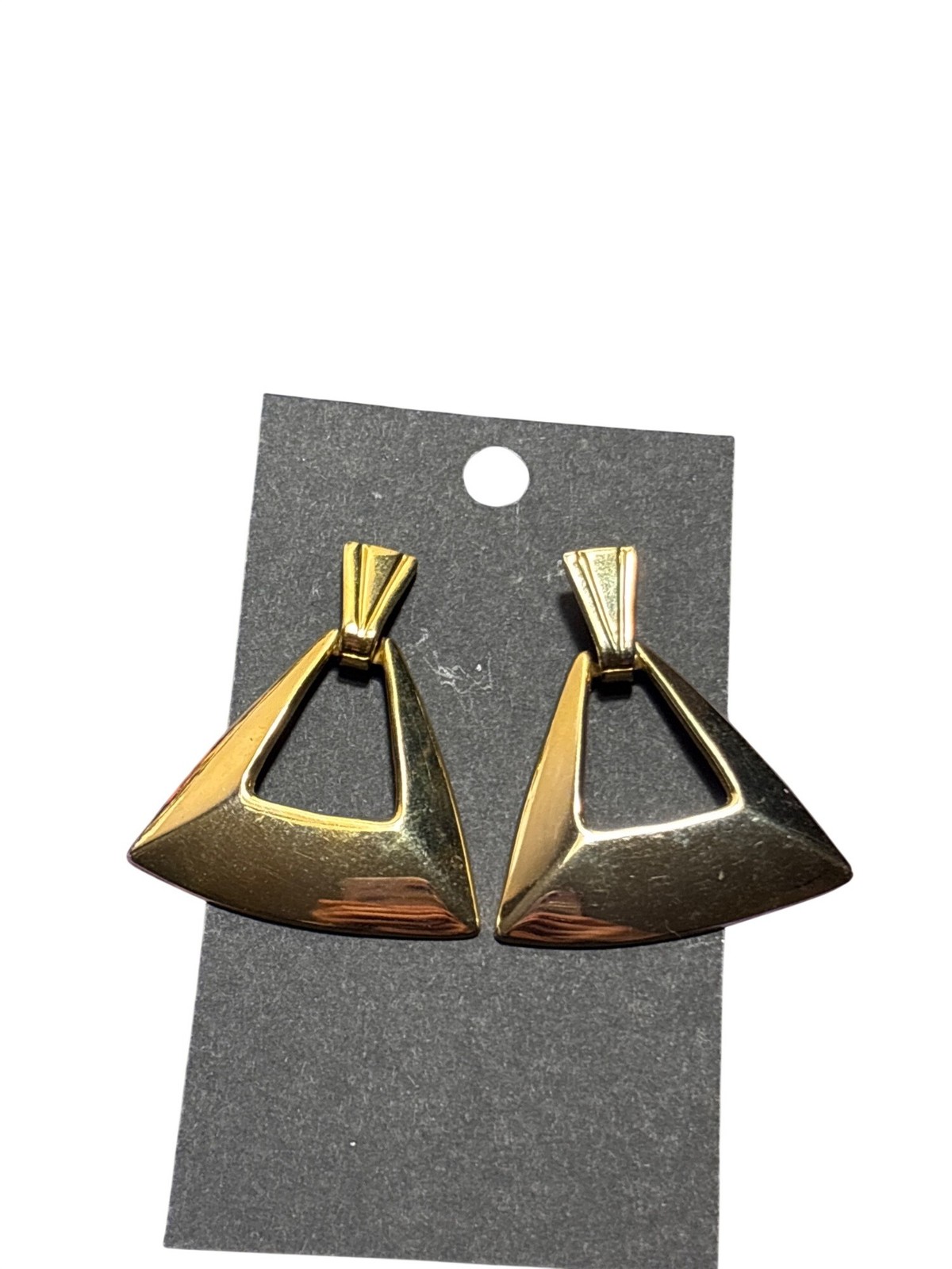 Vintage Goldtone Triangle Door Knocker Earrings 1 5/8 inches