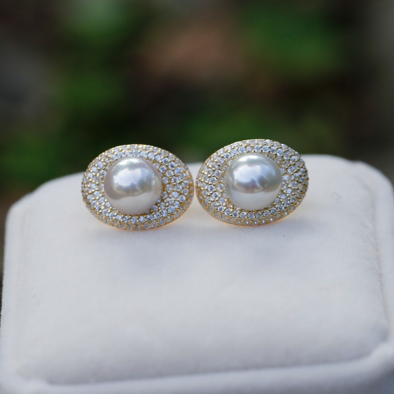 7-7.5mm AAAA+ Akoya seawater Grey Pearl Sterling silver S925 stud 14.9x11mm #192