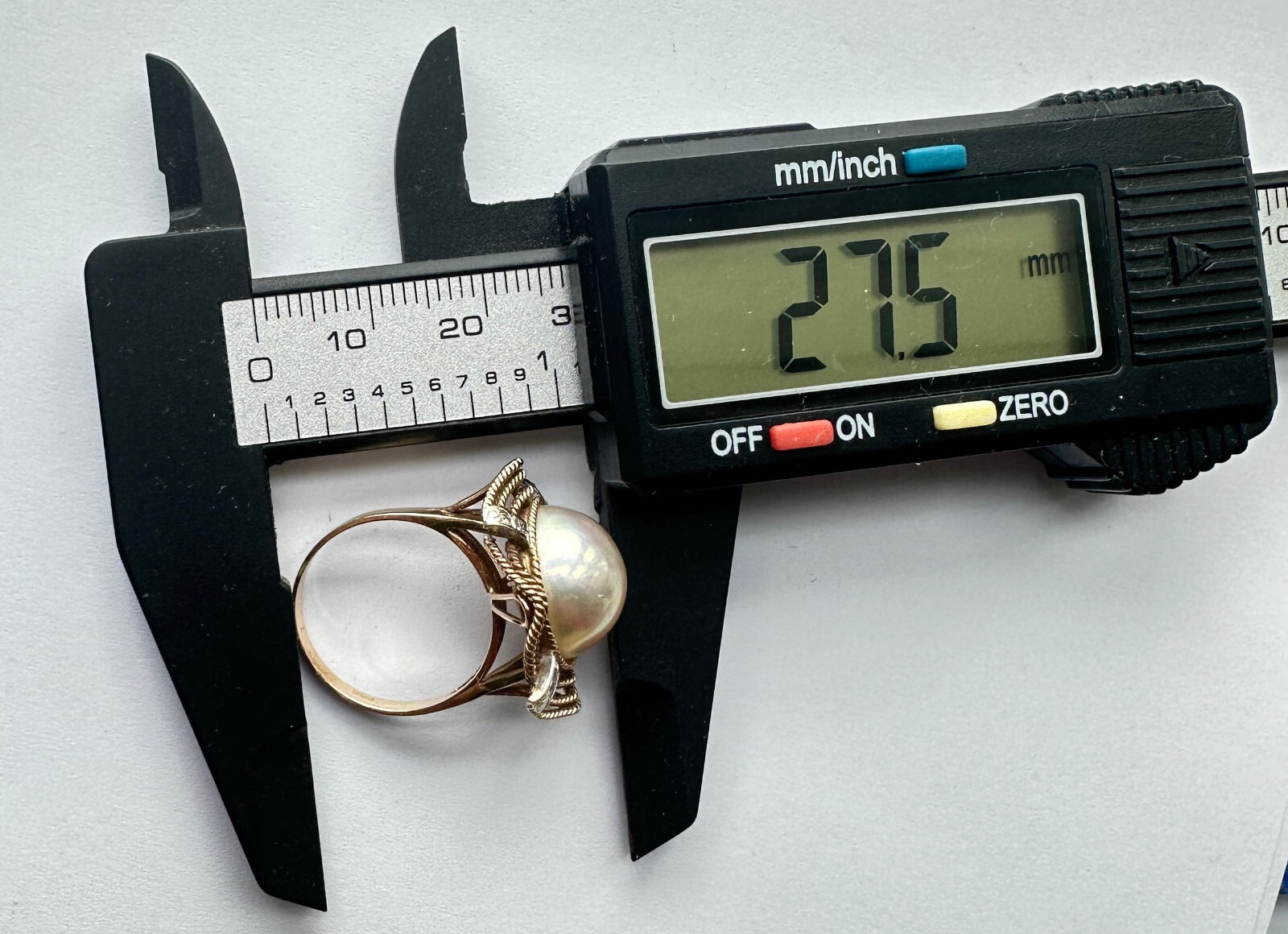 VINTAGE 8 DIAMOND & 12.4MM MABE PEARL 14K GOLD RING
