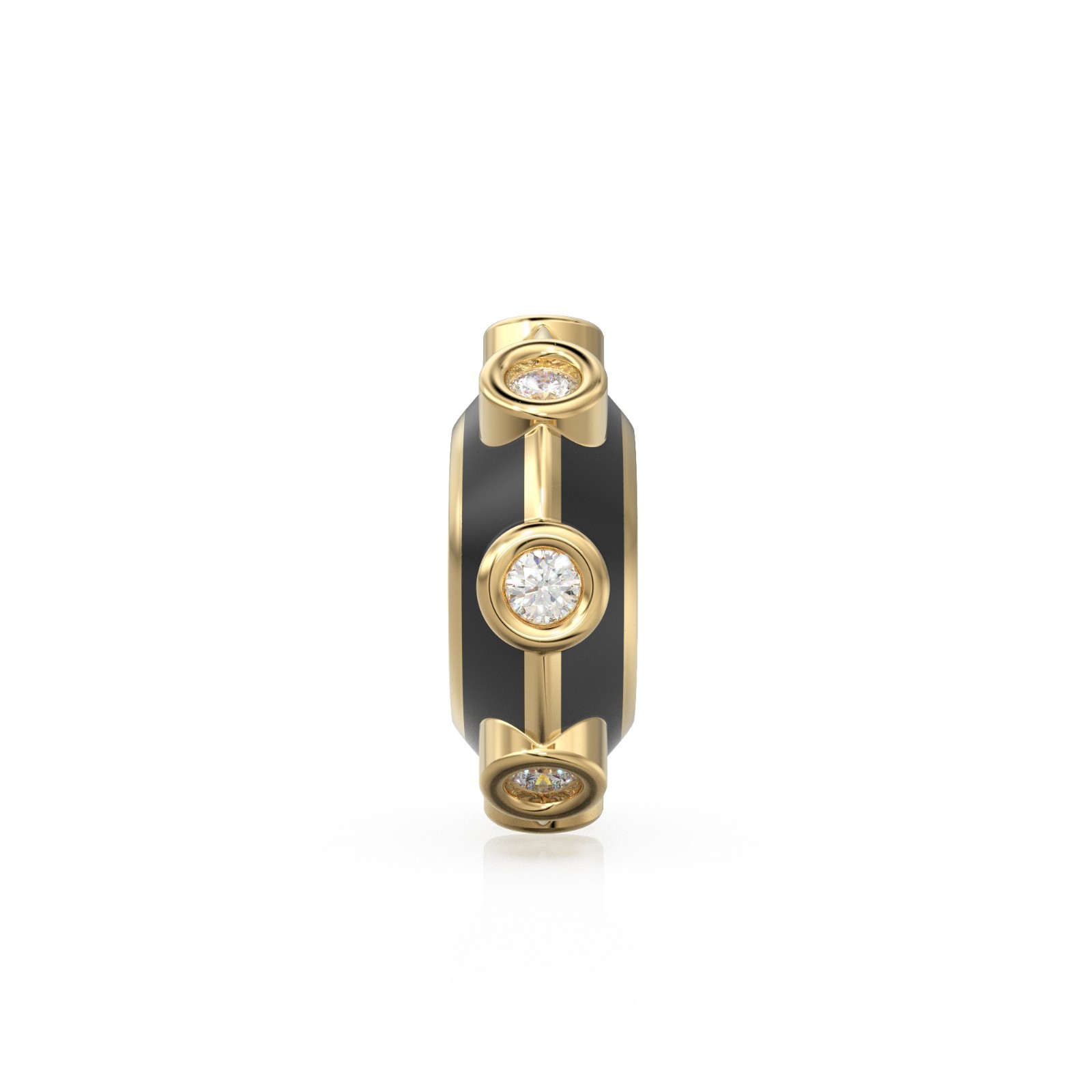 Black Enamel Diamond Solid Gold Charm Bead, Wide Hole Spacer with Bezel Stones