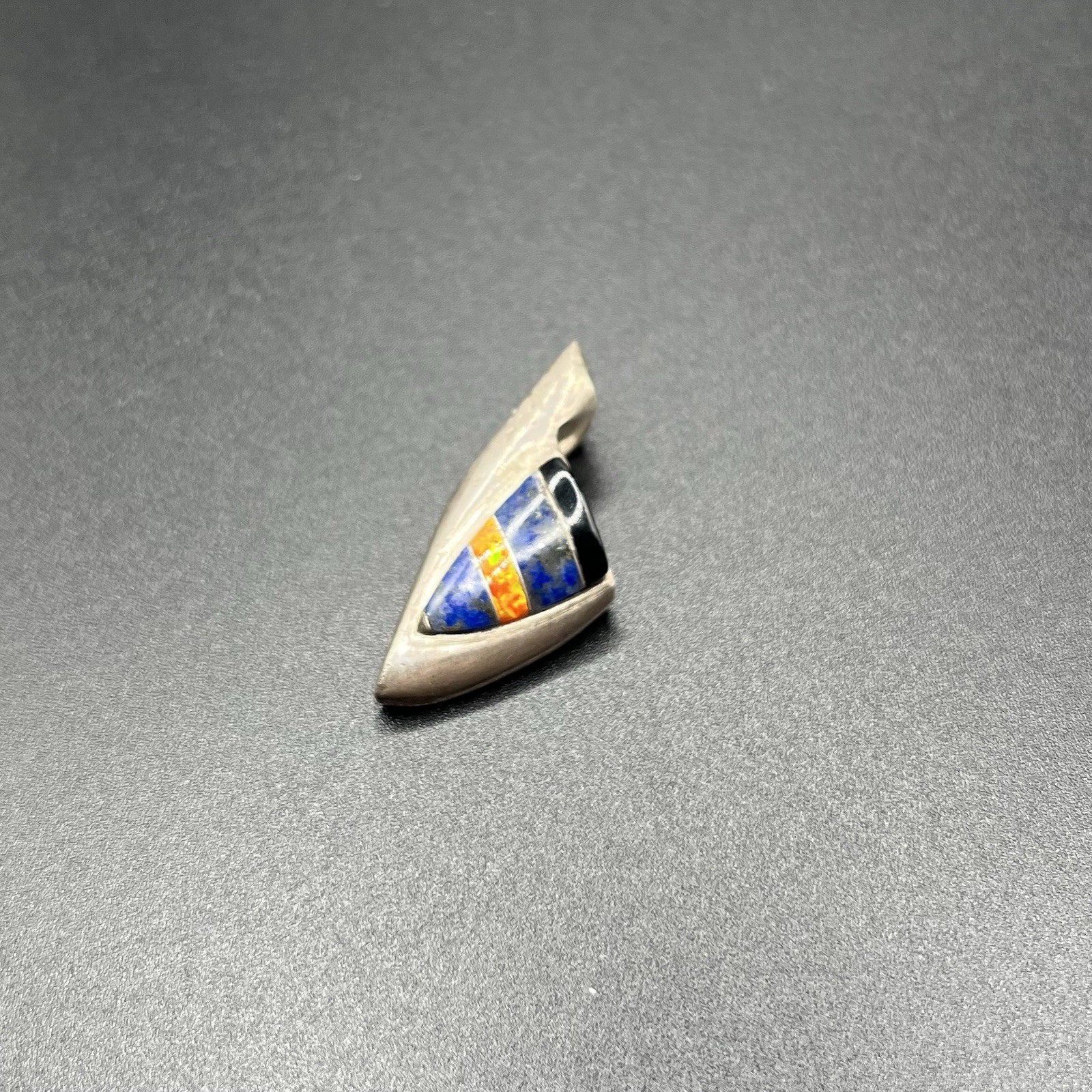 Vintage Navajo 925 Sterling Silver Lapis Lazuli Opal Onyx Pendant 8g Triangle