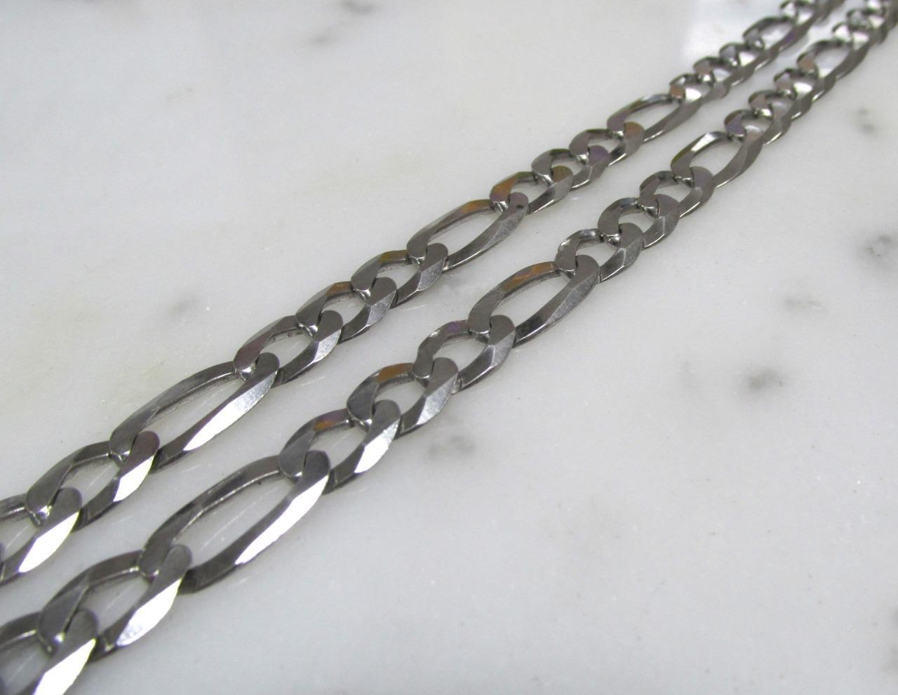 Sterling Silver Flat Figaro Link Chain / Necklace ~ 22″ ~ 27.7g ~ 2-F278
