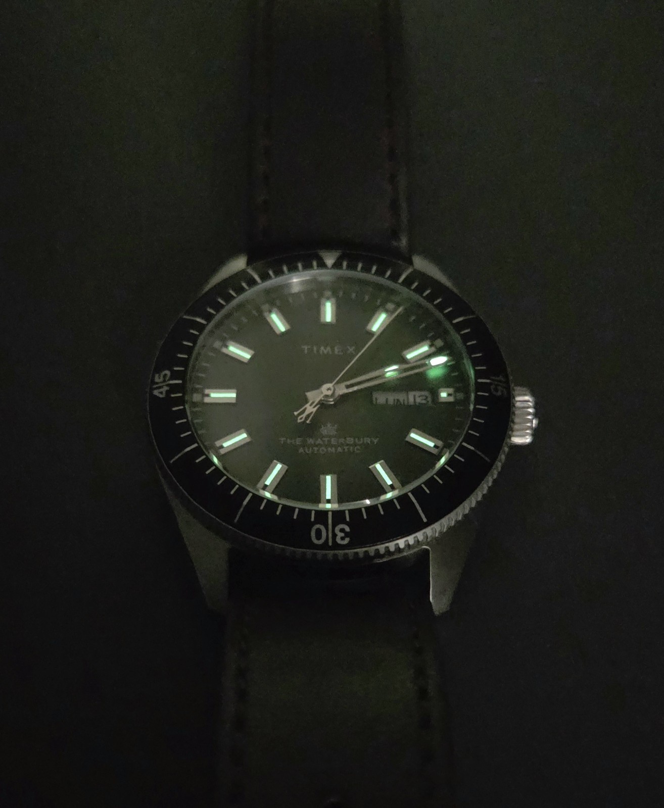 Timex Waterbury Automatic 40mm Green Dial Brown Leather Strap TW2V24700