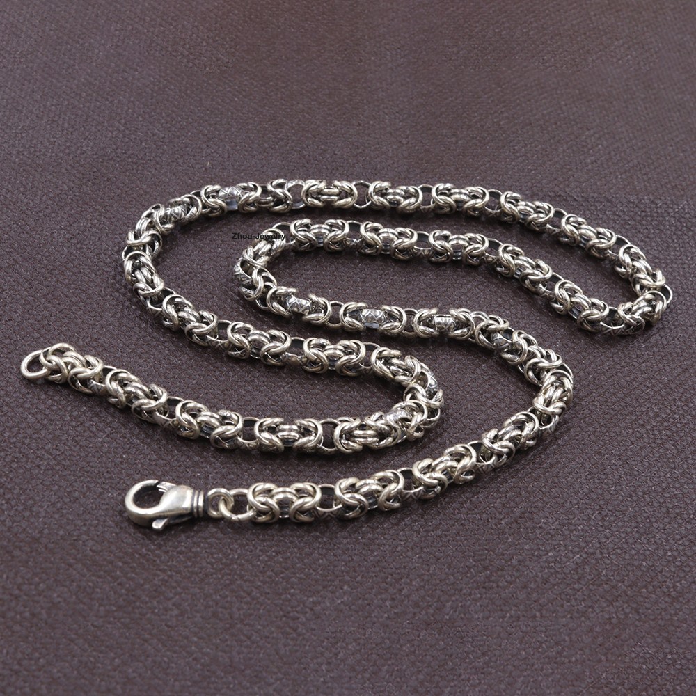 Men’s Necklace Real 925 Sterling Silver 6mm Byzantine Link Necklace 19.7inch