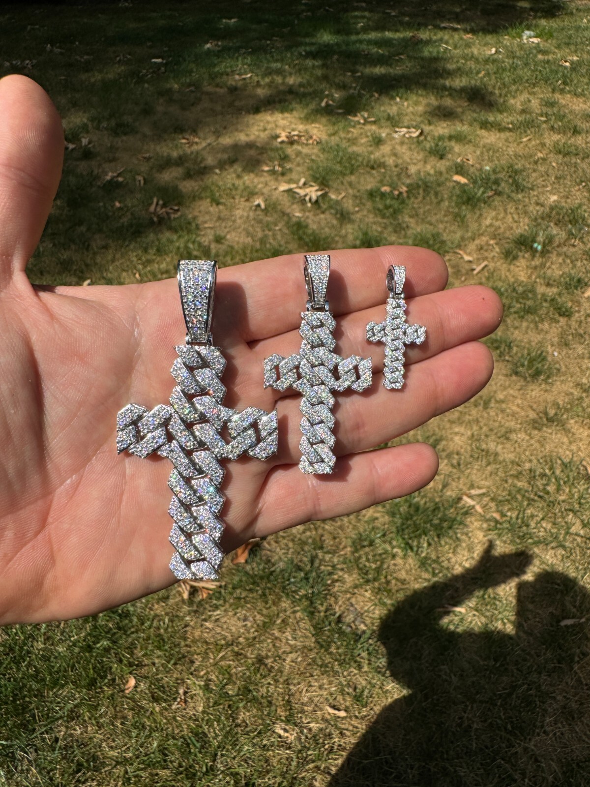 MOISSANITE Prong Miami Cuban Link Cross Pendant – 925 Silver Necklace 3 Sizes