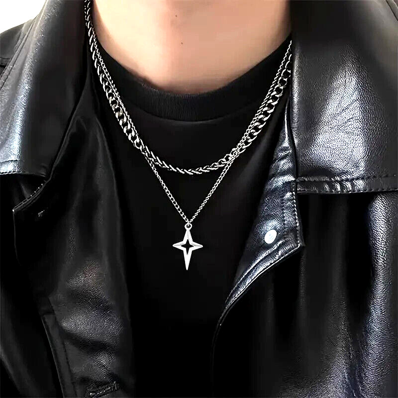 Dual Layered Hip Hop Style Necklace Star Pendant Fashion Accessory for Men Gift