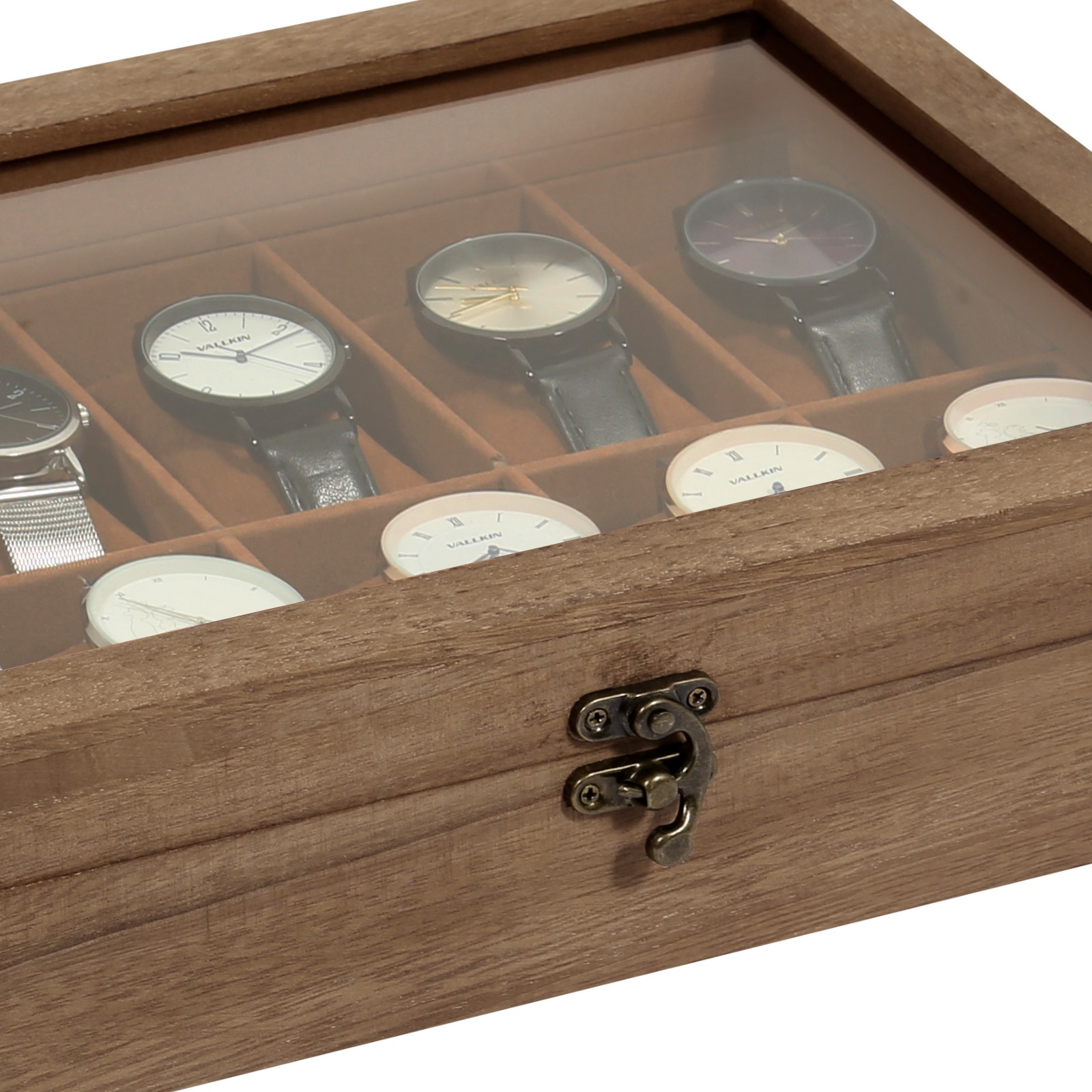 10 Slots Watch Box Wooden Jewelry Organizer Display Case with Glass Lid Gift