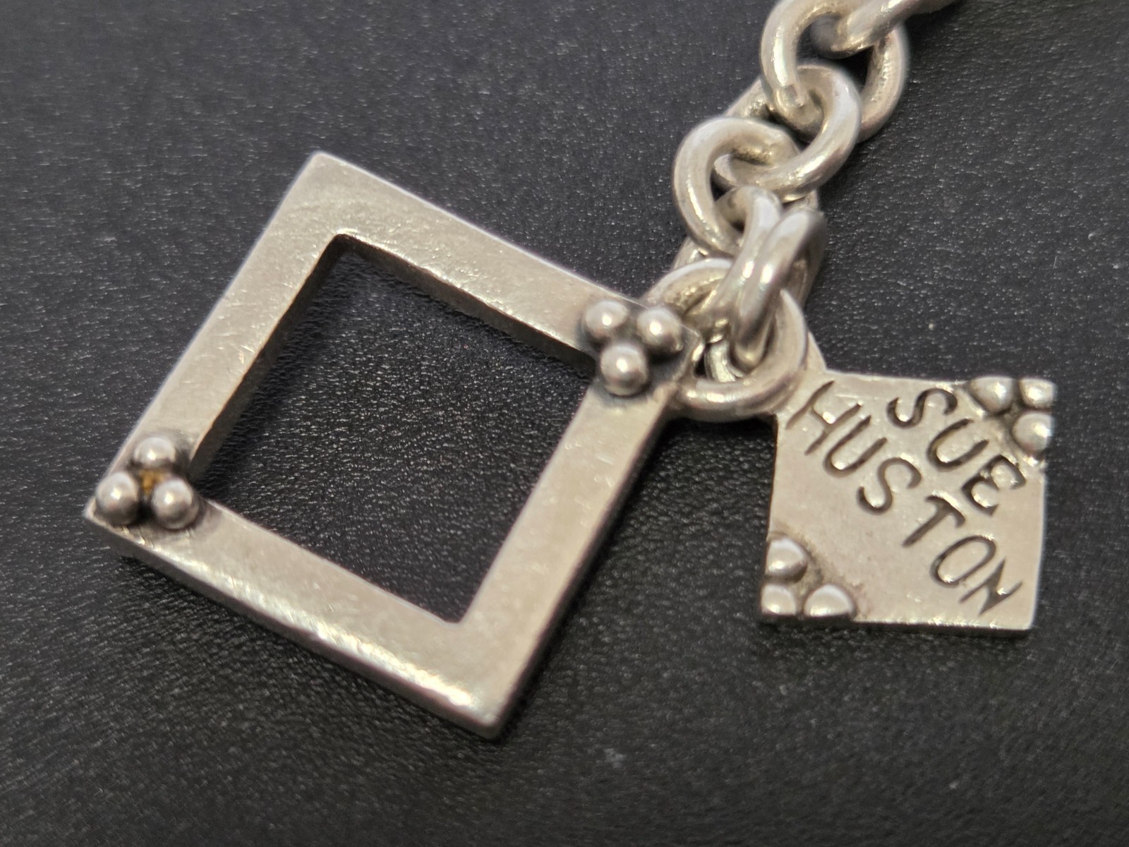 SUE HUSTON Sterling Silver Shell Inlay Bracelet 925 MOP Toggle Clasp 7″ L x3/8″w