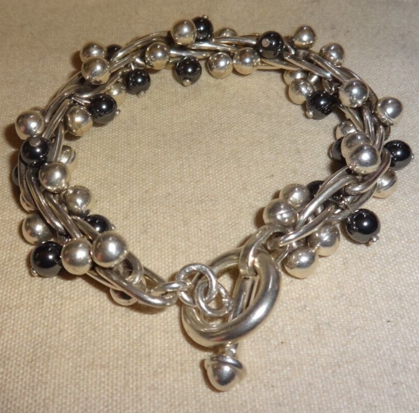 Sterling Silver 925 DNA Bead Ball Link Toggle Bracelet 72g