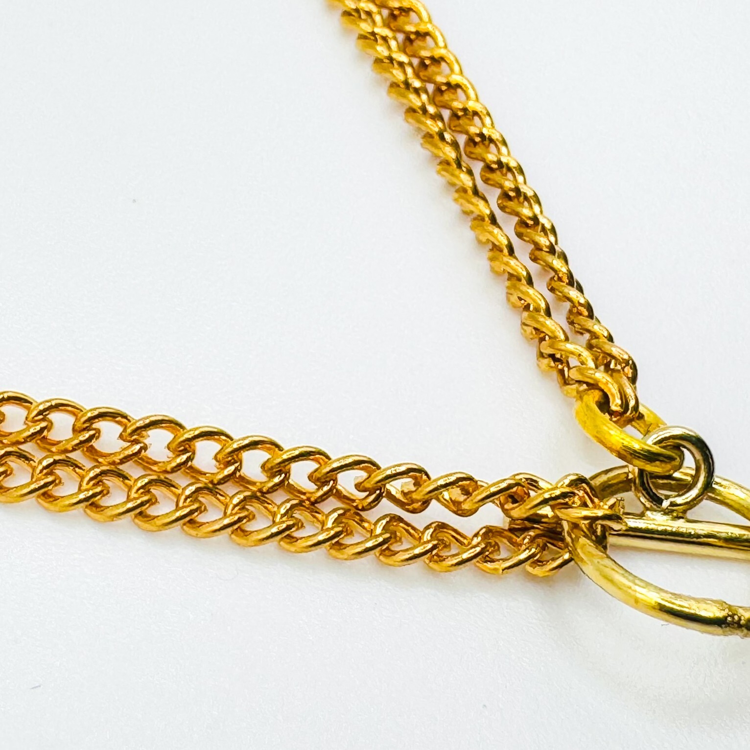 Vintage 14ct Rolled Gold Curb Chain Pendant Necklace 40cm Polished Stone Filled