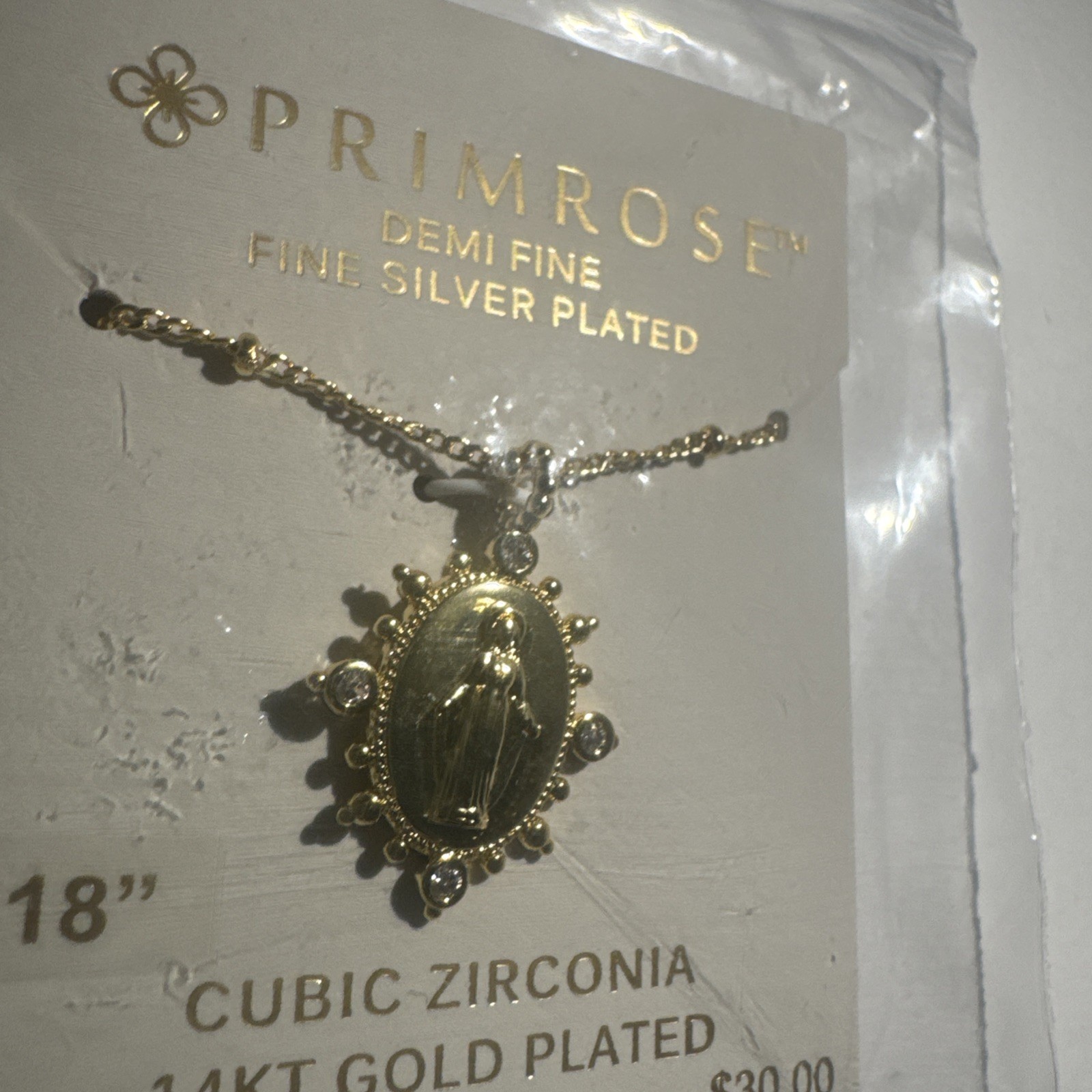 PRIMROSE 14k Gold Flash Plated Virgin Mary Medallion Pendant Necklace