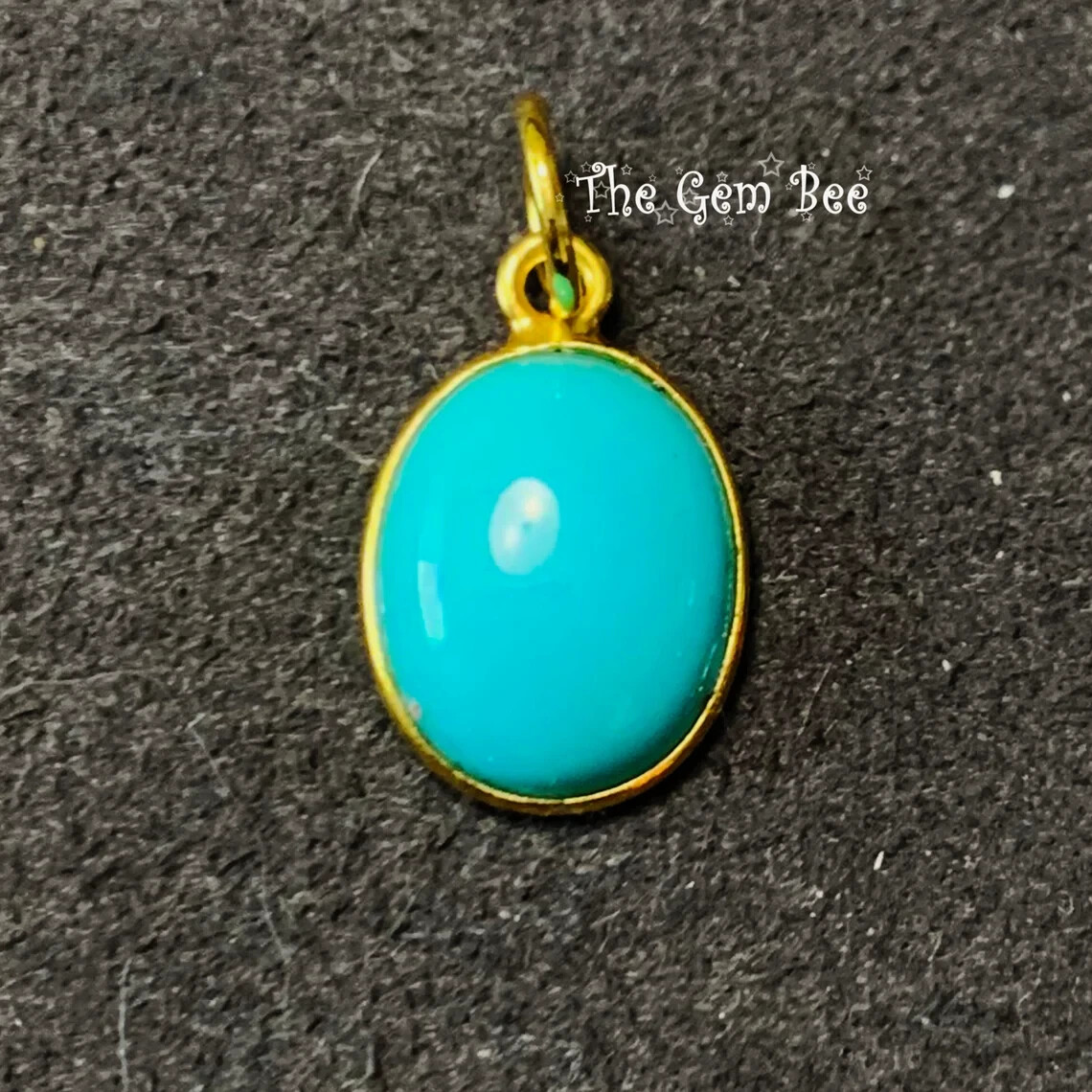 9mmx17mm 18k Yellow Gold Sleeping Beauty Turquoise Oval Bezel Pendant Charm Loop