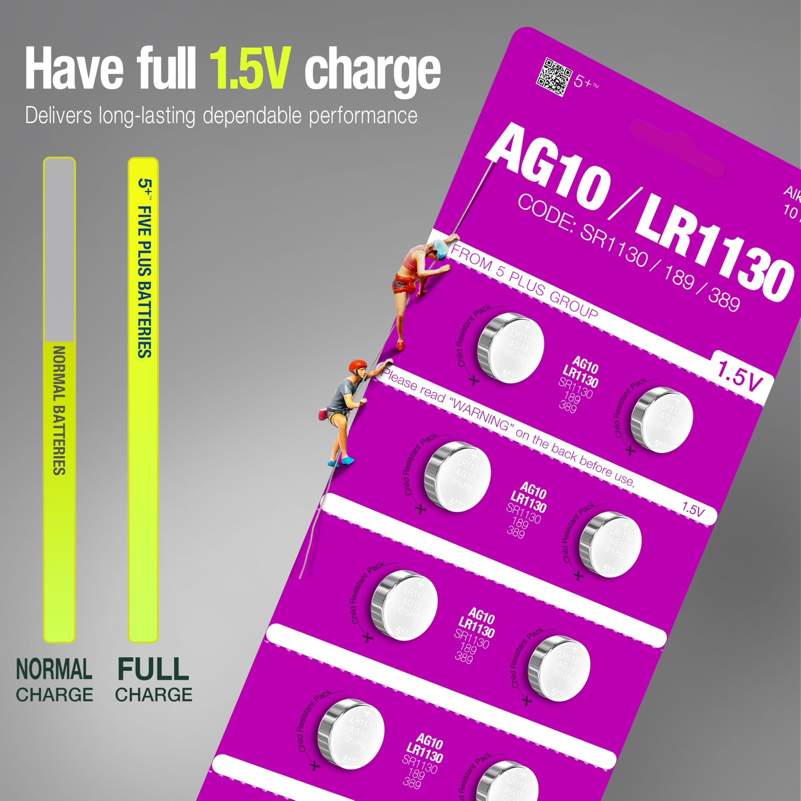LR1130 AG10 SR1130 389 390 LR54 1.5V Button Cell Batteries (10 Pack) – Long…