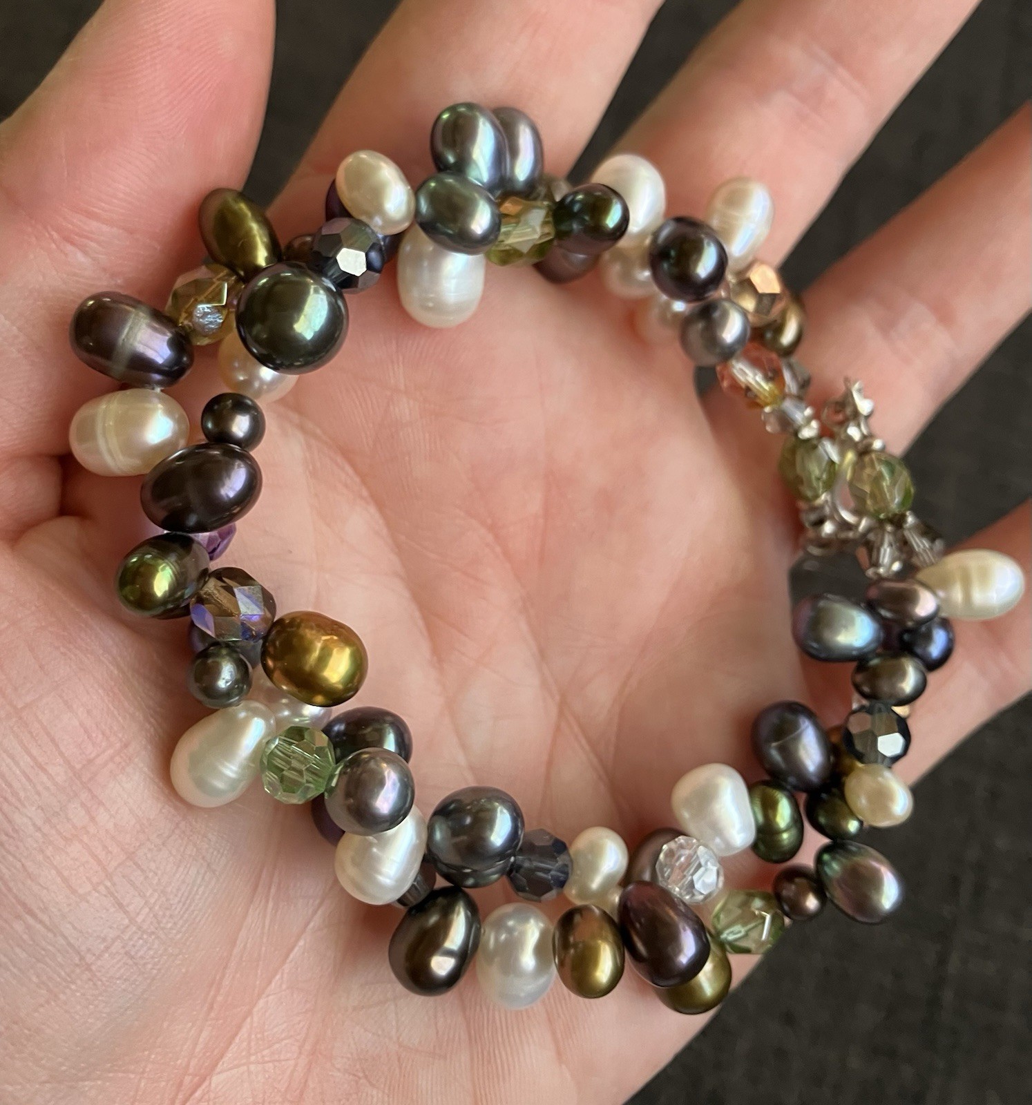 Leighton Lam Signed, Freshwater Pearl Beaded Bracelet, 10 Inches, Adjustable