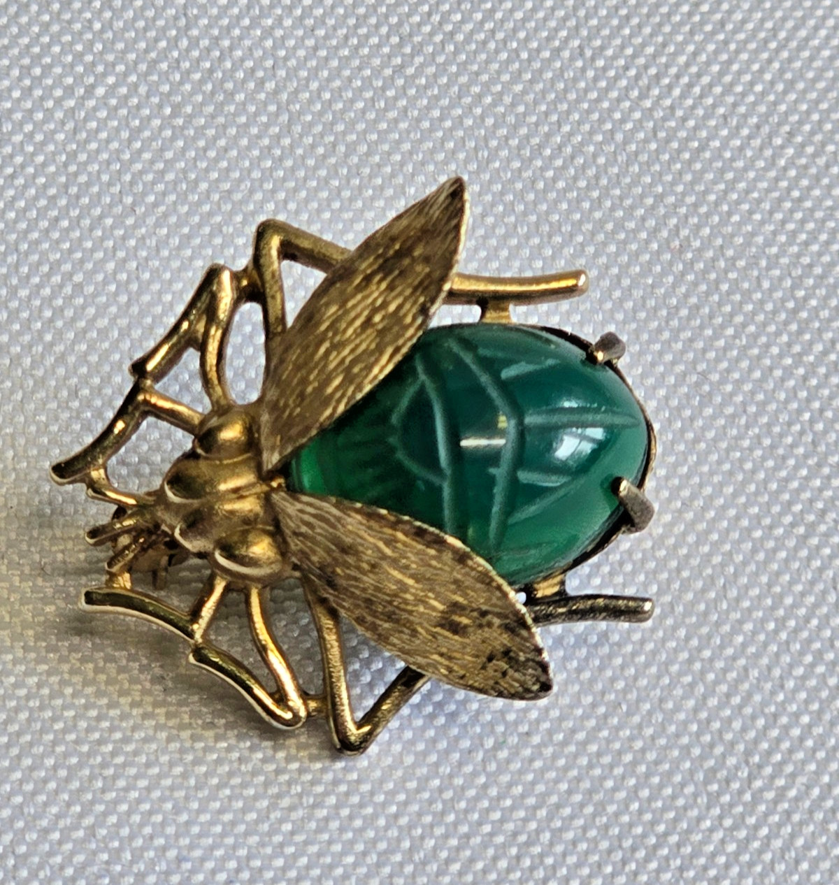 Vtg Sterling Silver Gold Vermeil Brooch 7.69g Fine Jewelry Jade Look Pin *READ*