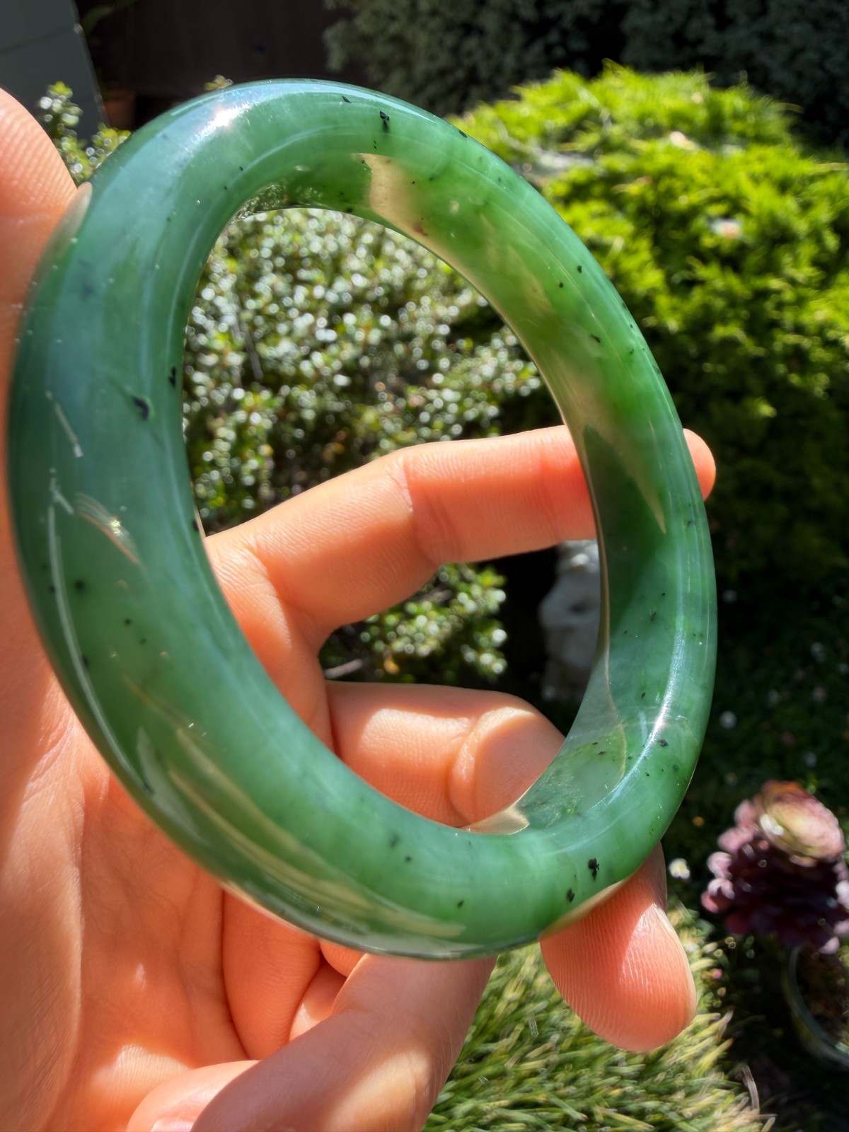 61mm Green Siberian Nephrite Bangle Bracelet, Old Pit Material, Green Jade