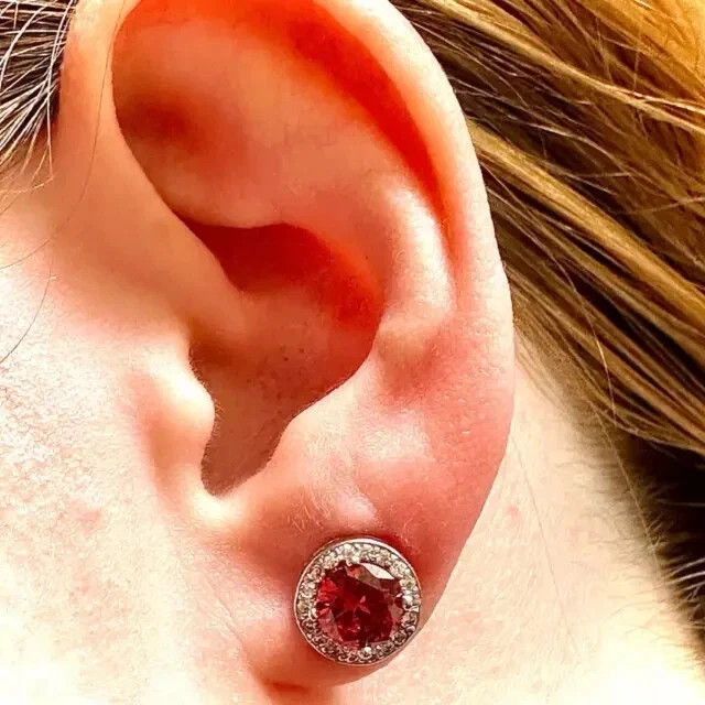 2.2Ct Round Cut Lab-Created Red Ruby Women’s Stud Earrings 14K White Gold Finish