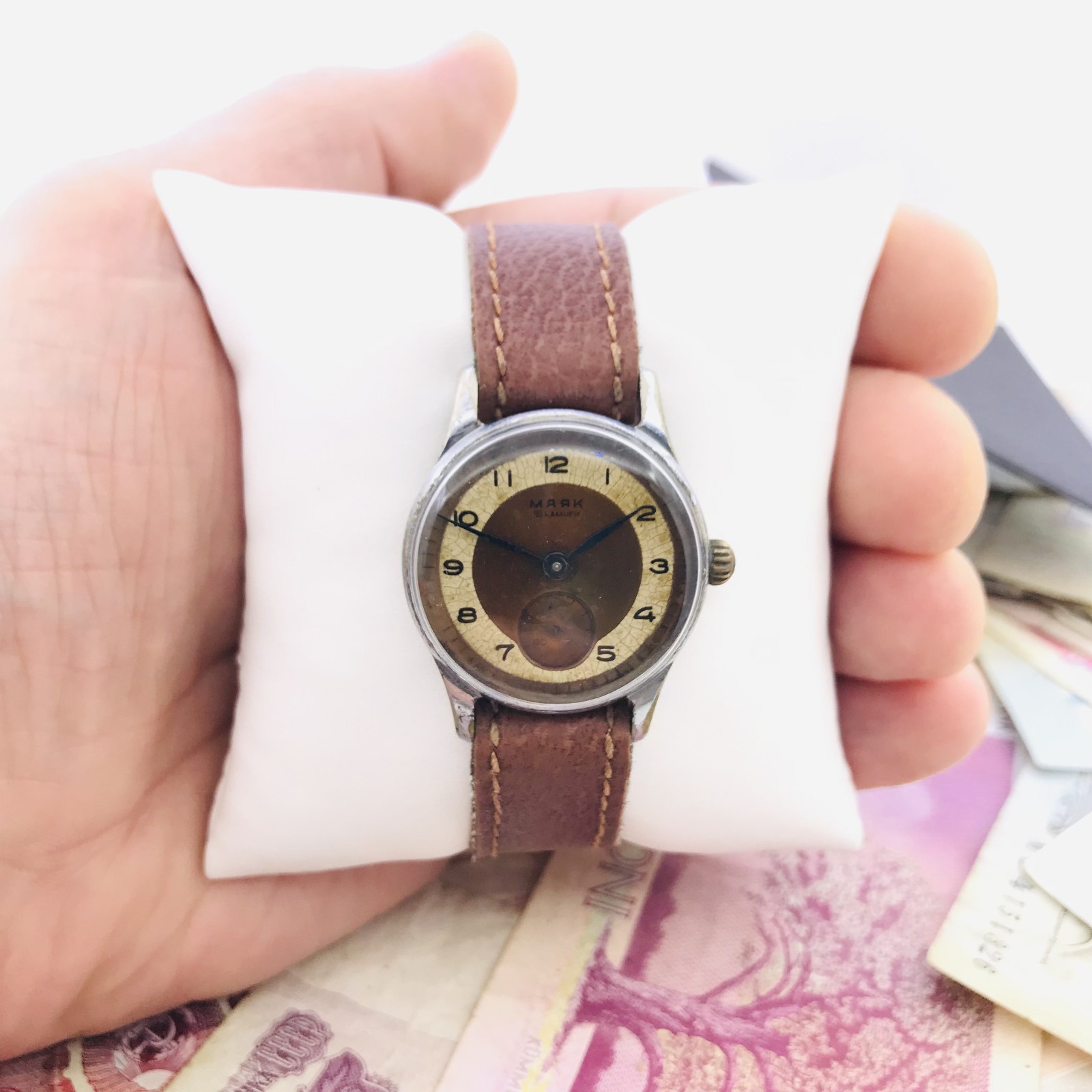 Rare Mayak 1MWF USSR Mechanical Watch 1955 Solid Screw-Down Case Back First Mosc
