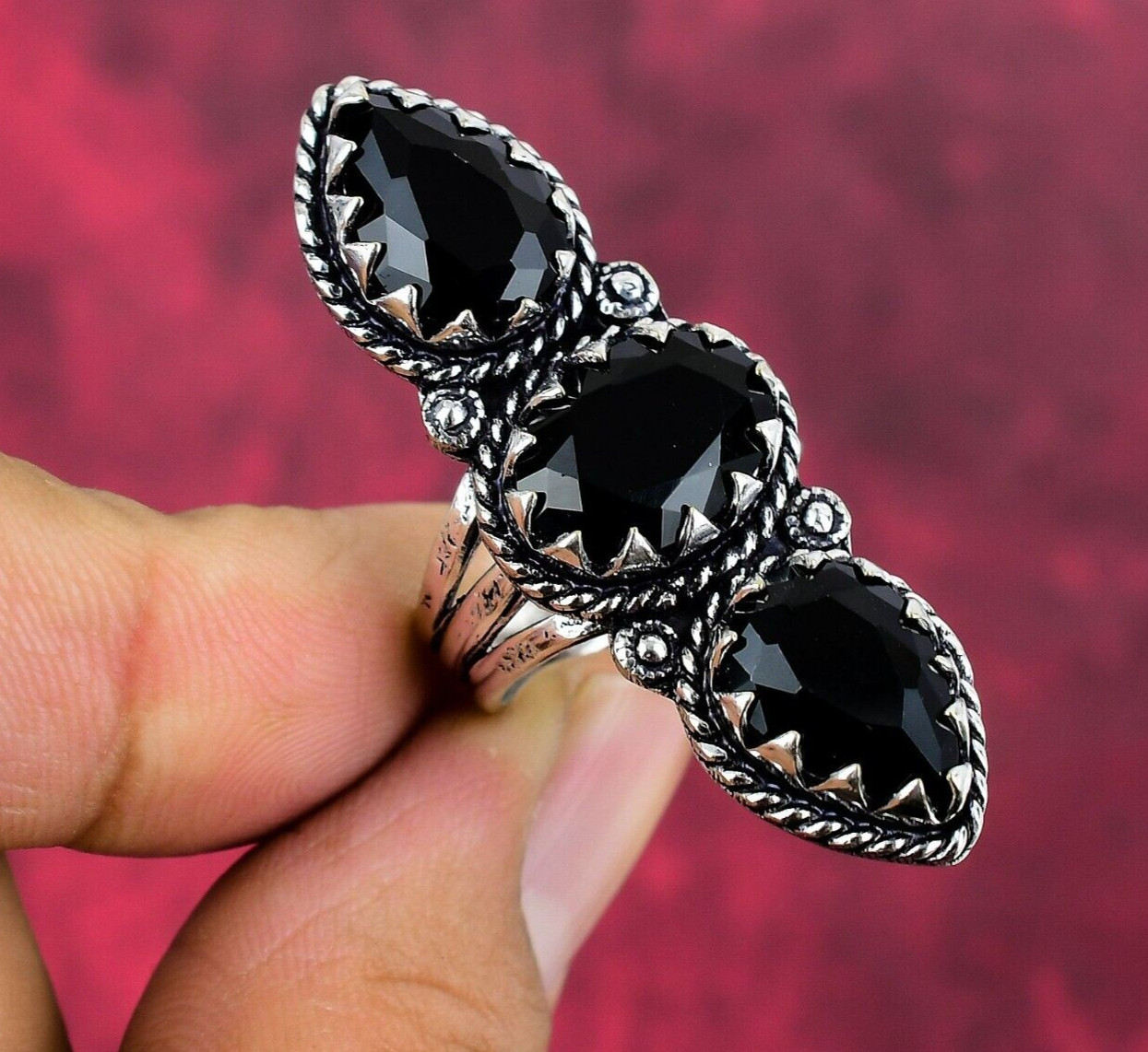 Black Spinel Gemstone Handmade 925 Sterling Silver Ring Jewelry