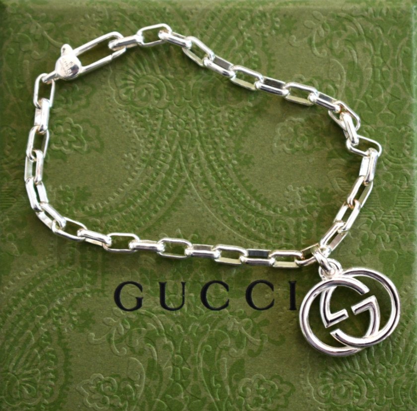 🆕New GUCCI Interlocking G Charm 925 Sterling Silver Bracelet IT-18 US-7/7.5