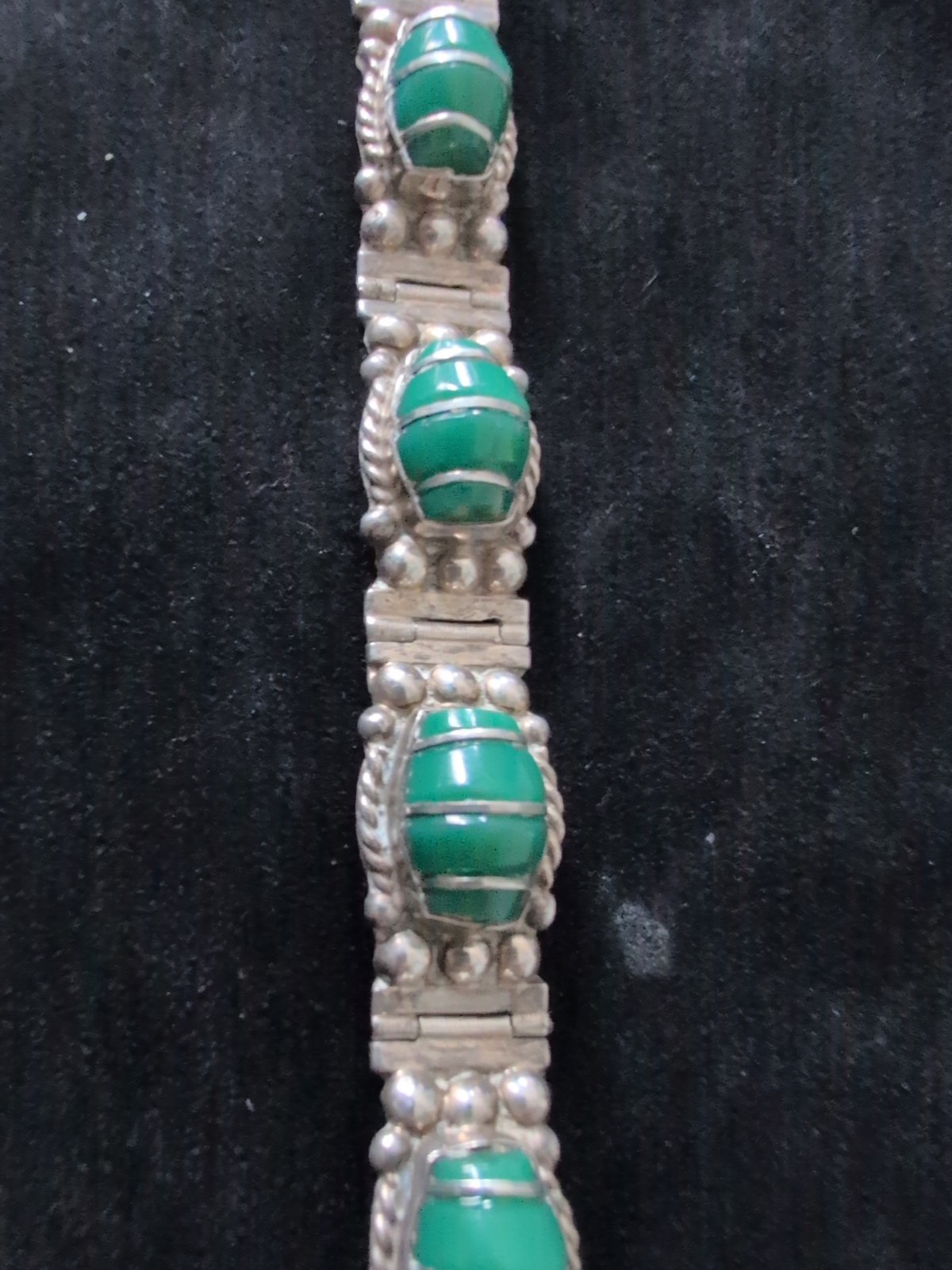HEAVY 30G Vintage Sterling 925 Handcrafted Deep Green Onyx