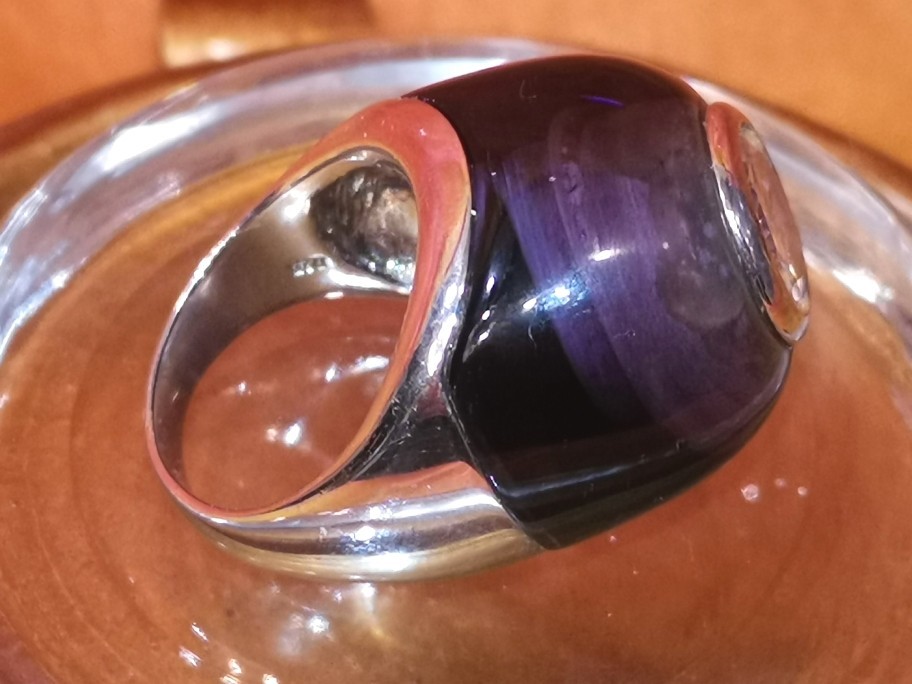 NEW Large Purple Cabochon Ring 23.7 gr. 925 Sterling Silver Size 9 – 9.5 in Box