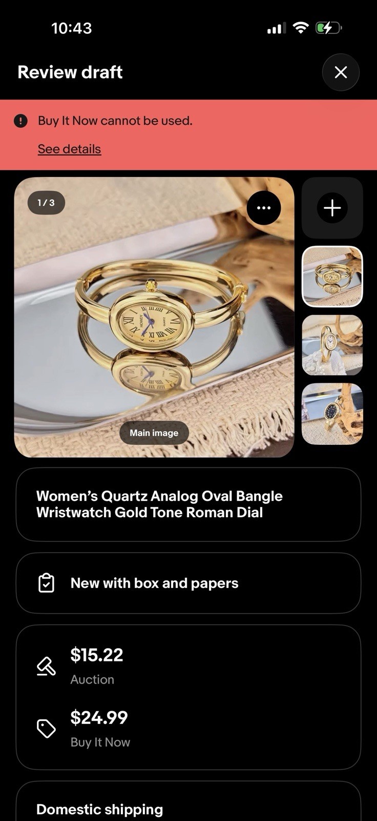 HOWDY Women’s Quartz Analog Oval Bangle Wristwatch Gold Tone Roman Dial