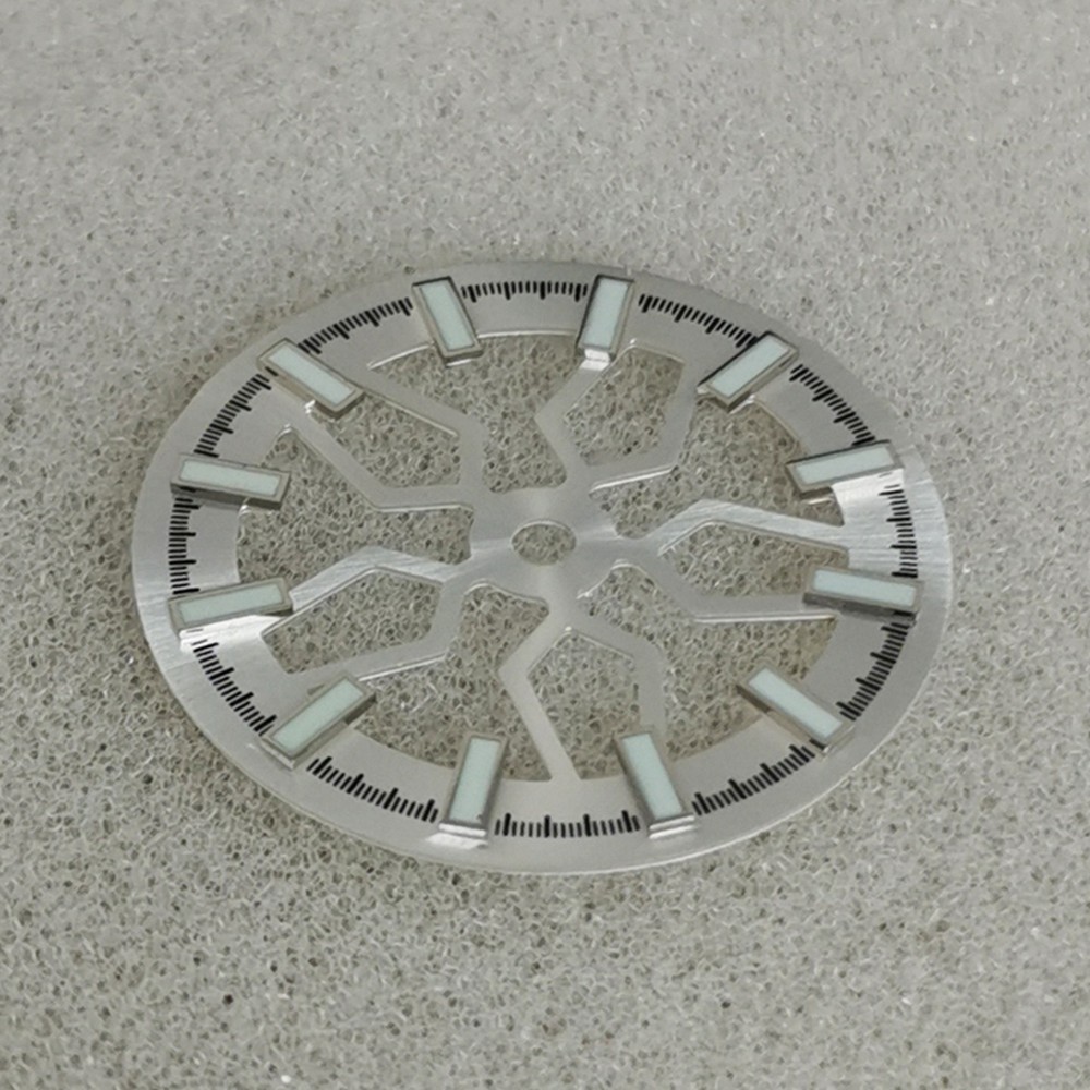 Silver 28.5mm Watch Dial Green Luminous For Japanese NH70 Watch Movement Parts