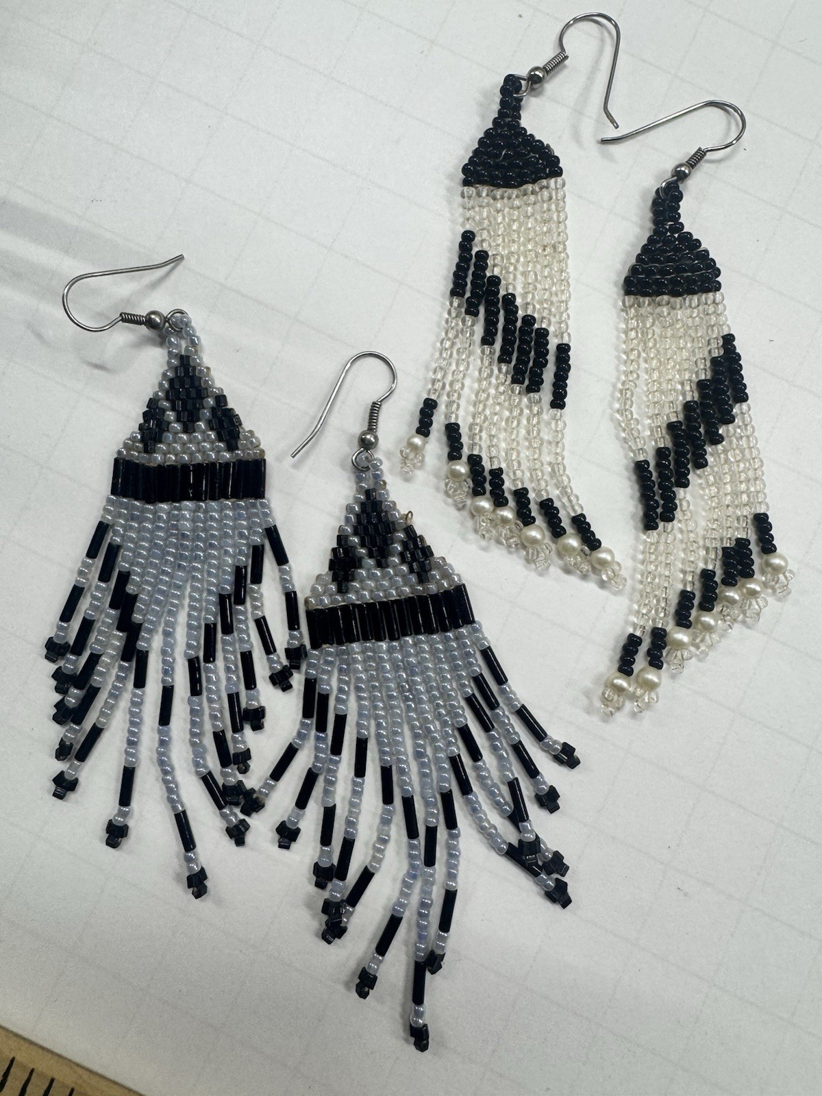 Beautiful Seed Bead Dangle Earrings Handmade Boho Southwestern Style 2 pairs