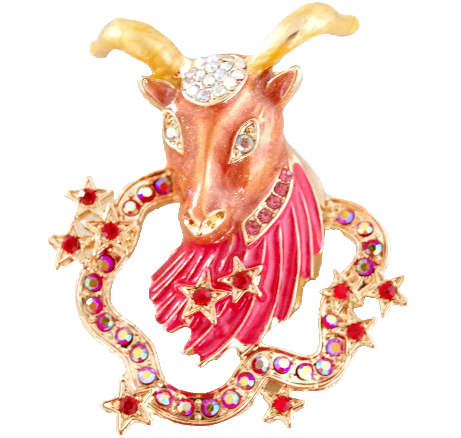 2.75″ DESIGNER STYLE CAPRICORN ZODIAC HOROSCOPE GOAT AB RHINESTONE BROOCH PIN