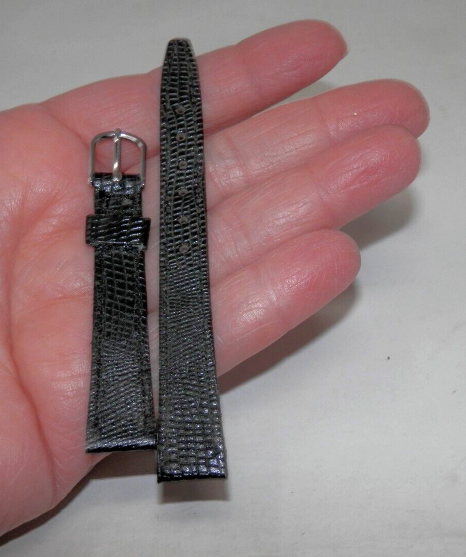 Vintage Flex-On Ladies Lizard Calf Watch Band 1/2″ Black Silver Buckle New NOS