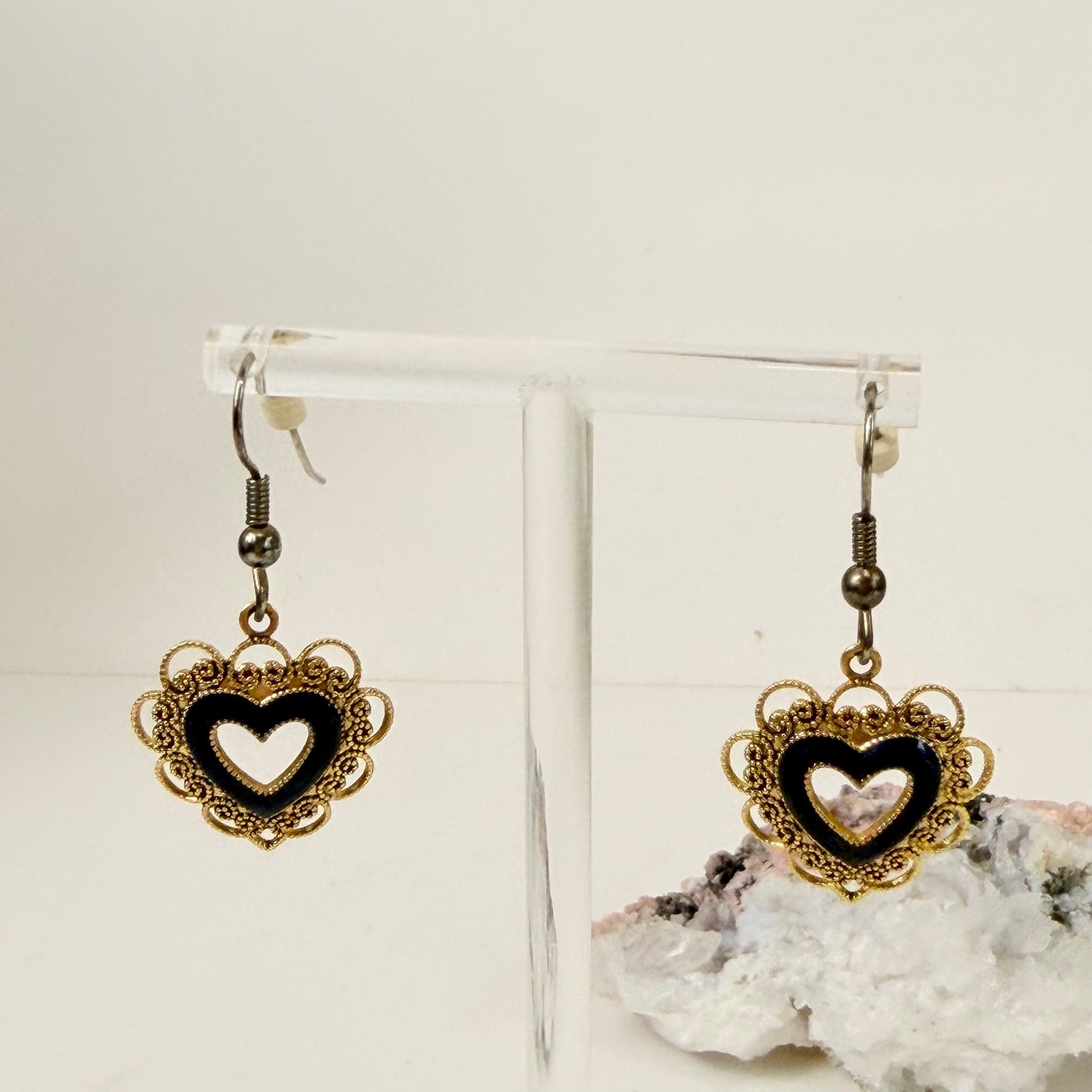 Dangly Heart Gold Earrings | 90s Lacey Gold-Tone Heart Earrings