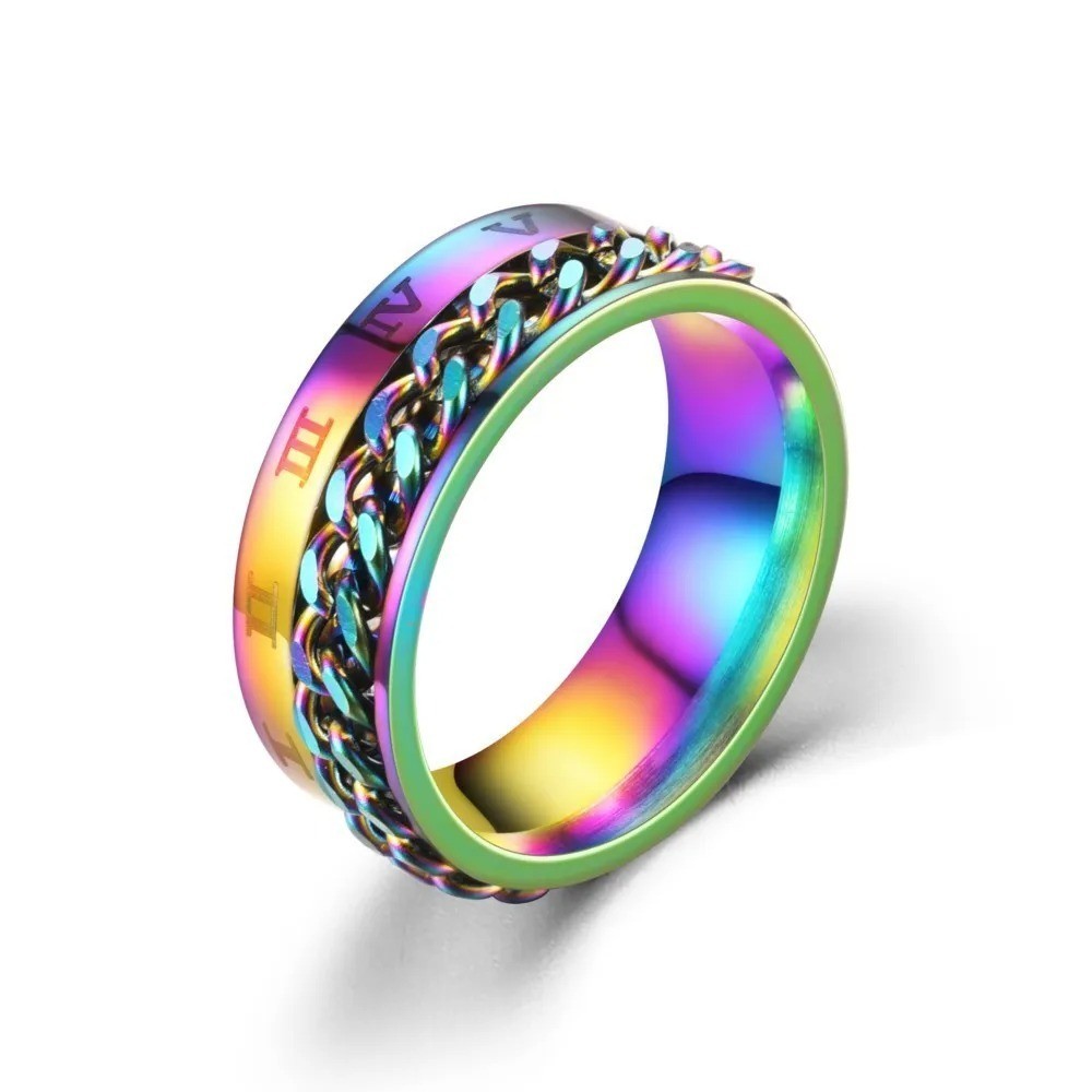 Chain Spinner Ring Stainless Steel Fidget Band Anti Anxiety Finger For Women Men